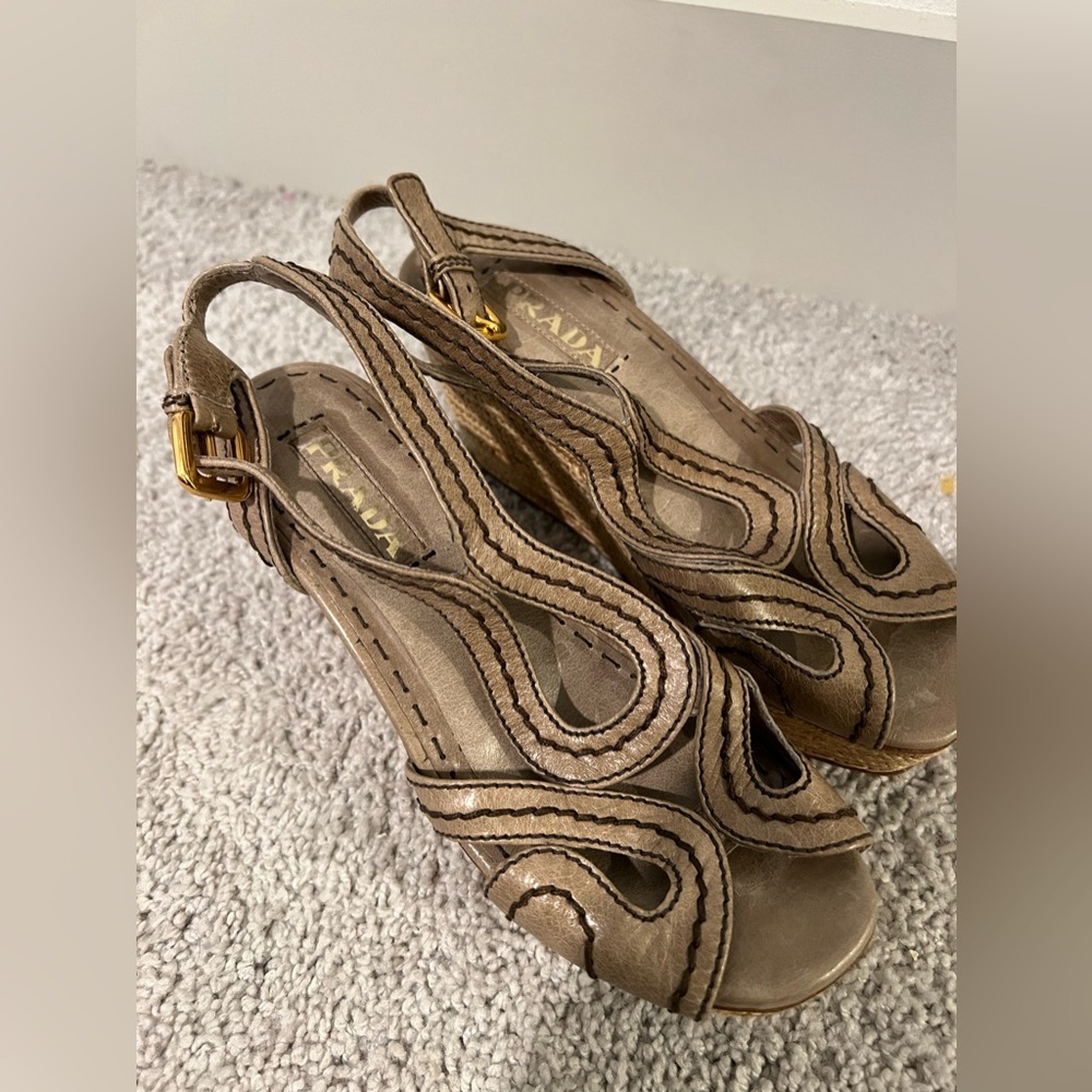 PRADA  vintage‎ wedge heels open toe with amazing details ! - Picture 10 of 15